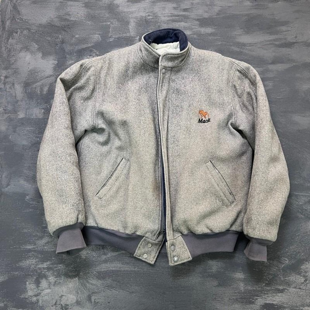 Vintage Mack Trucks Wool Bomber Jacket Mens Large Gray 1990s